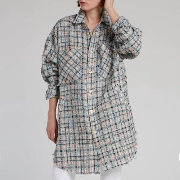 FAITH CONNEXION Check Tweed Oversized Shirt Multicolor - Picture 2 of 7